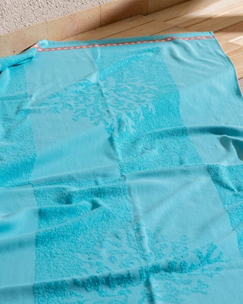 Serviette de plage Corail 100% coton - Turquoise - 70x150 cm - 3