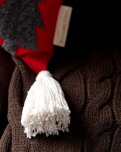 Housse de coussin en coton Honfleur - Rouge/Fumée/Écru/Doré - 45 x 45 cm - 3