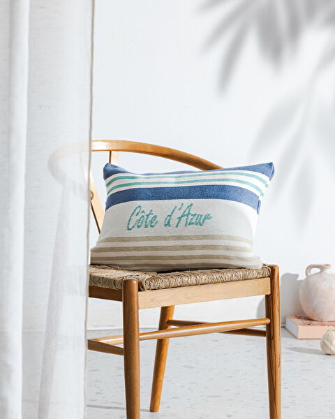 Housse de Coussin Ardoix - Bleu Marine/Beige - 33x50 cm - 0