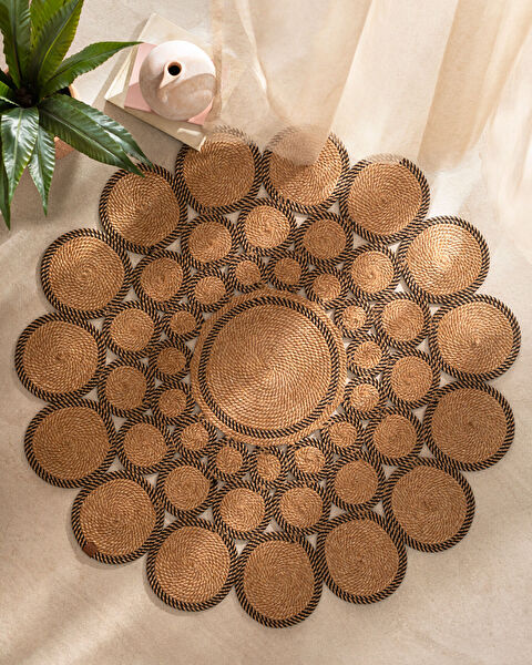 Alsace Round Pieced Rug - Natural/Black - 120 cm - 0
