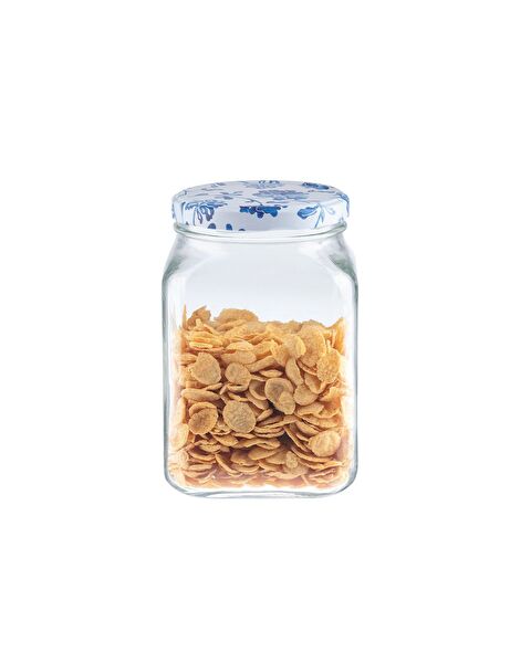 Rêve Bleu Fleur Kare Cam Kavanoz 1600ml - 6