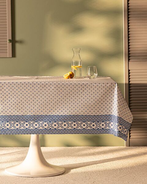 Nappe PVC Agnès - Blanc/Bleu - 100x140 cm - 0