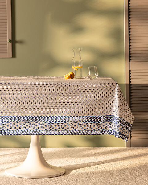 Agnes Pvc Masa Örtüsü - Beyaz/Mavi - 140x200 cm - 0