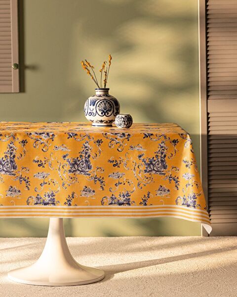 Nora Pvc Masa Örtüsü - Sarı/Mavi - 140x140 cm - 0