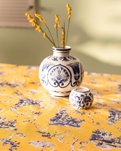 Nora Pvc Masa Örtüsü - Sarı/Mavi - 140x140 cm - 1