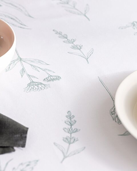 Sarthe Tafelkleed - Wit/Kaki - 160x200 cm - 2