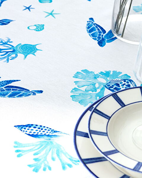 Cornella Tischdecke - 150x150 cm - Blau/Weiß - 4