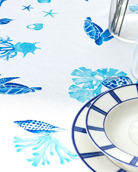 Cornella Tafelkleed - 150x200 cm - Blauw/Wit - 4