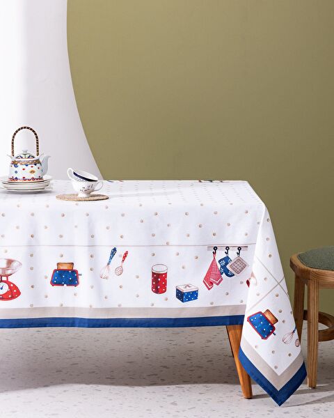 Nappe Asonne - 150x150 cm - Blanc/Bleu Marine - 0