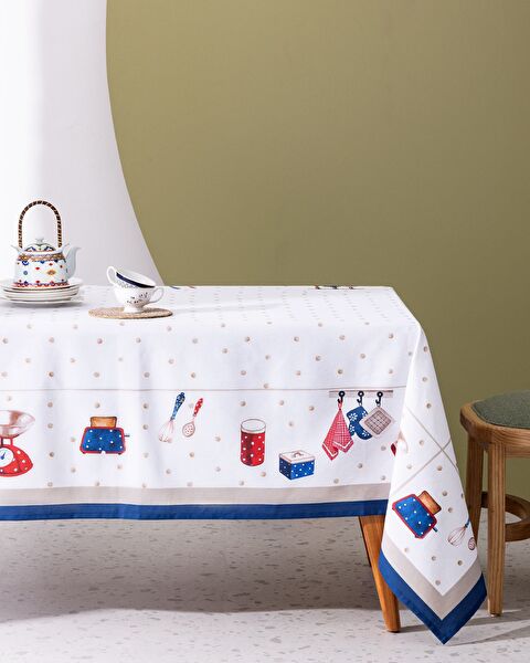 Asonne Masa Örtüsü - 150x200 cm - Beyaz/Lacivert - 0