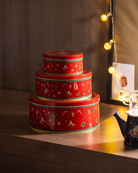 Bonni Round Metal Box - Large Size - Red - 4