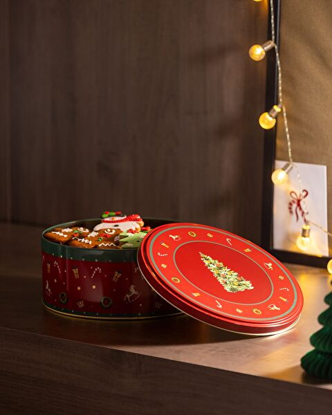 Bonni Round Metal Box - Large Size - Red - 1