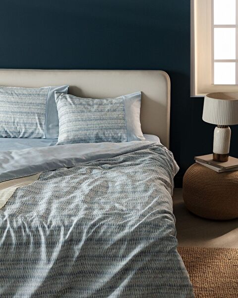 Pansy 100% Cotton Double Madame Coco Crep Printed Duvet Cover Set - Turquoise - 1