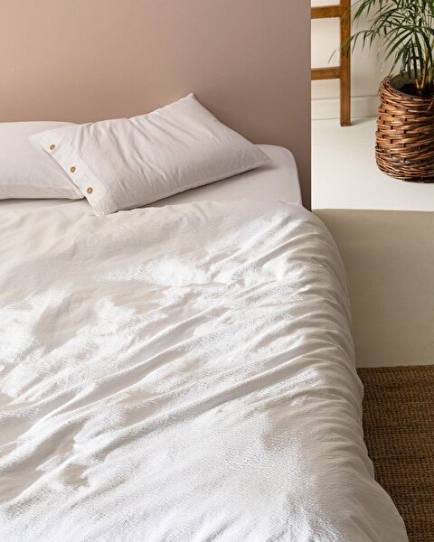 Linda Double Washable Seersucker Duvet Cover Set - White - 1