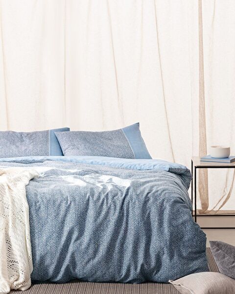 Orpen Çift Kişilik Madame Coco Crep Baskılı Nevresim Takımı - Mavi - 0