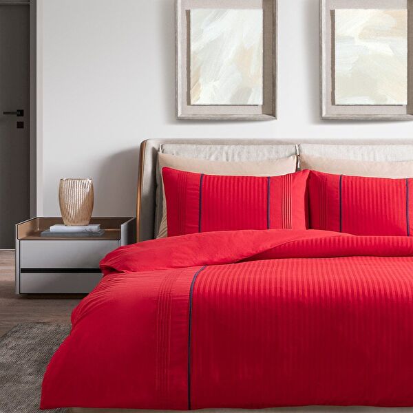 Mousse dubbel geribbelde dekbedovertrekset - Rood - 0