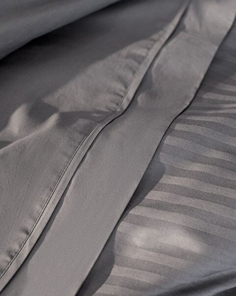 Adrien Çift Kişilik Çizgili Kapaklı Nevresim Takımı - Koyu Gri - 5