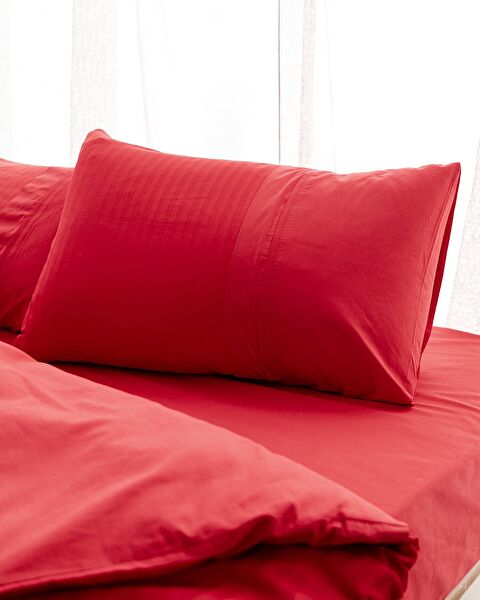 Adrien Double Striped Covered Duvet Cover Set - Red - 2