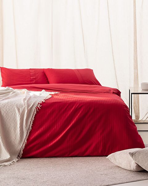 Adrien Double Striped Covered Duvet Cover Set - Red - 0