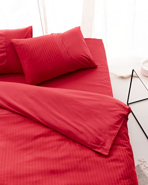 Adrien Double Striped Covered Duvet Cover Set - Red - 1