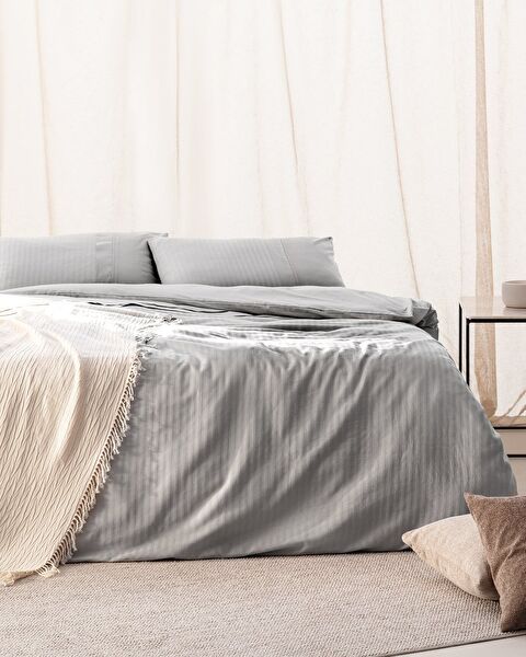 Adrien Double Striped Covered Duvet Cover Set - Gray - 0