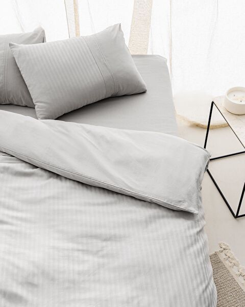 Adrien Double Striped Covered Duvet Cover Set - Gray - 1