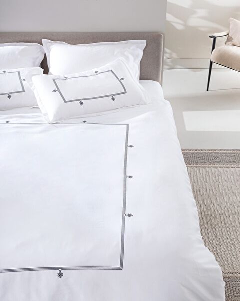 Ensemble de housse de couette double brodée Lilas - Satin - 1