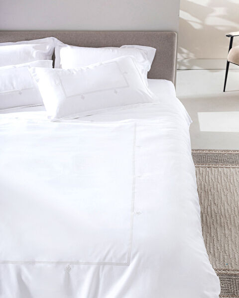 Ensemble de housse de couette en satin brodé double Lilas - Gris clair - 1