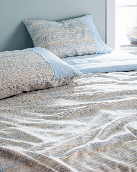 Burnel dubbele 100% katoen Madame Coco Crep bedrukte dekbedovertrekset - blauw/beige - 2