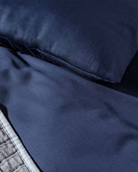 Jeanne Double Bordered Satin Duvet Cover Set - White/Navy Blue - 5