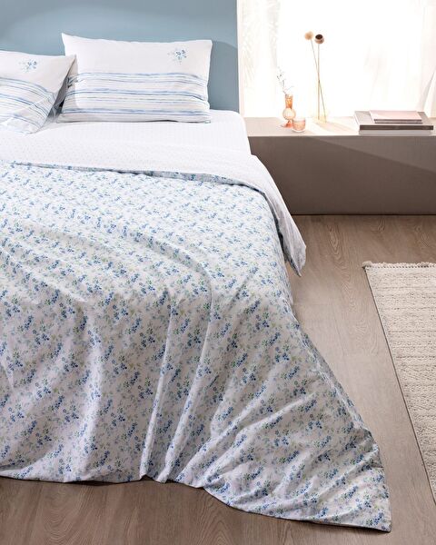 Squirre Double 100% Cotton Ranforce Printed Duvet Cover Set - Blue - 1