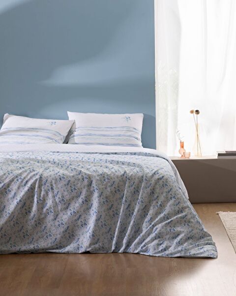 Squirre Double 100% Cotton Ranforce Printed Duvet Cover Set - Blue - 0