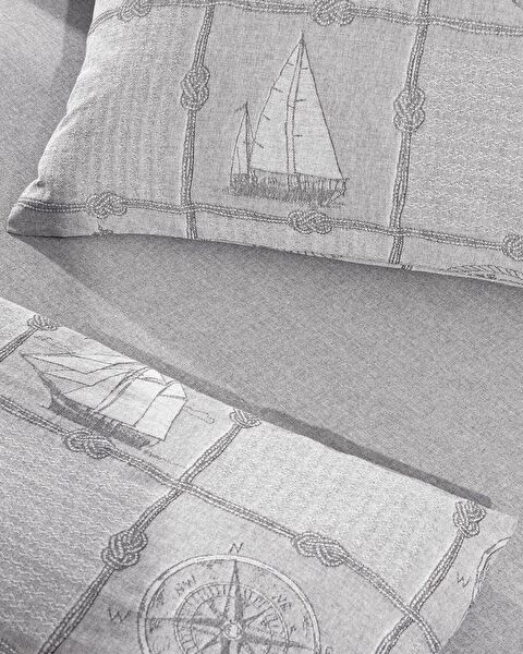 Parure de lit double en jacquard de coton Etretat - Gris - 3