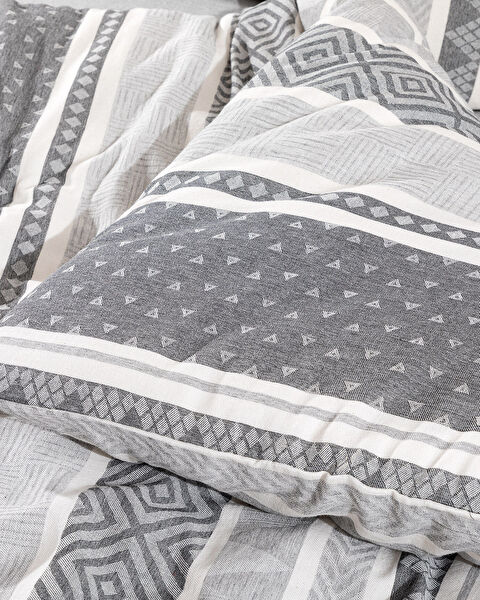 Semnoz Çift Kişilik Pamuklu Jakarlı Nevresim Takımı - Gri/Antrasit - 4