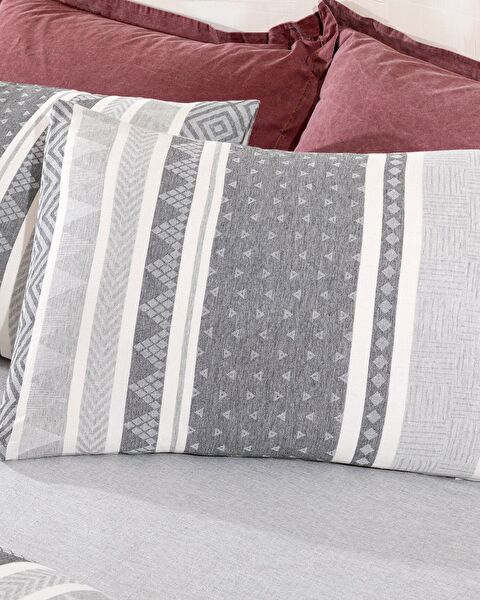 Semnoz Çift Kişilik Pamuklu Jakarlı Nevresim Takımı - Gri/Antrasit - 1