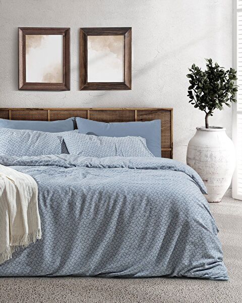 Kristele Double Cotton Jacquard Duvet Cover Set - Indigo - 0