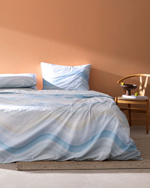 Ensemble de housse de couette imprimé Ranforce double 100 % coton Suivre - Turquoise - 0