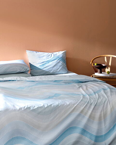 Ensemble de housse de couette imprimé Ranforce double 100 % coton Suivre - Turquoise - 1