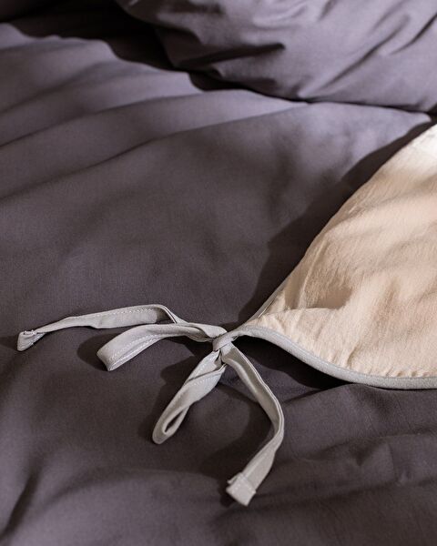 Ensemble de housse de couette double 100 % coton délavé Aimon - Anthracite/Beige - 3