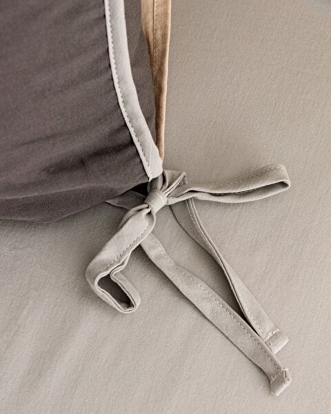 Ensemble de housse de couette double 100 % coton délavé Aimon - Anthracite/Beige - 4