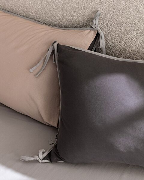 Ensemble de housse de couette double 100 % coton délavé Aimon - Anthracite/Beige - 2