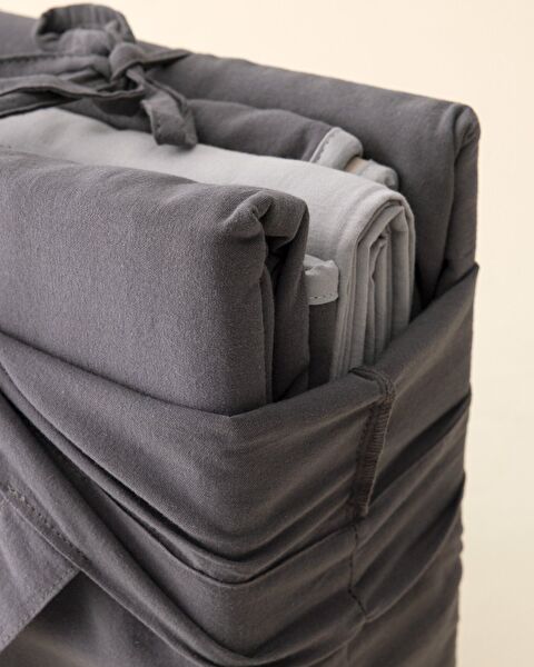 Ensemble de housse de couette double 100 % coton délavé Aimon - Anthracite/Beige - 9