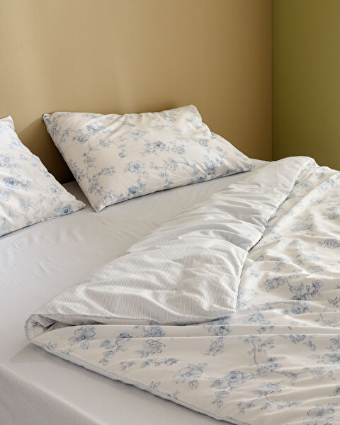 Tiny Double 100% katoenen Ranforce elastische bedrukte dekbedovertrekset - Blauw - 2