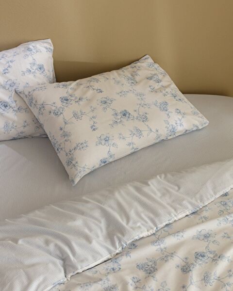 Tiny Double 100% katoenen Ranforce elastische bedrukte dekbedovertrekset - Blauw - 3