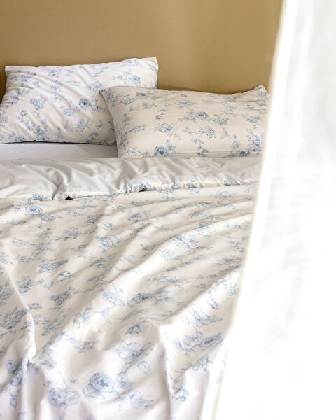 Tiny Double 100% katoenen Ranforce elastische bedrukte dekbedovertrekset - Blauw - 1