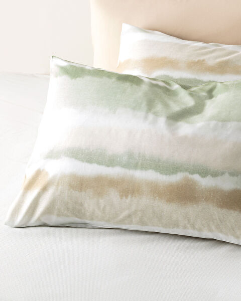 Ensemble de housse de couette imprimé Ranforce double 100 % coton Leda - Kaki - 5