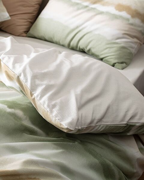 Ensemble de housse de couette imprimé Ranforce double 100 % coton Leda - Kaki - 1