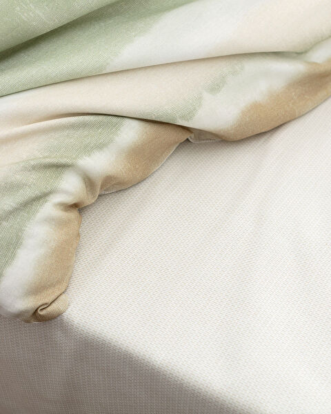 Ensemble de housse de couette imprimé Ranforce double 100 % coton Leda - Kaki - 3