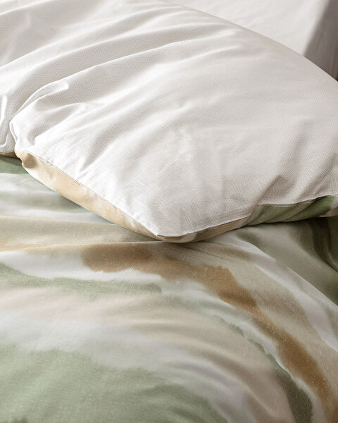 Ensemble de housse de couette imprimé Ranforce double 100 % coton Leda - Kaki - 2