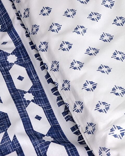 Ensemble de housse de couette imprimé Ranforce double 100 % coton Deor - Bleu marine - 4